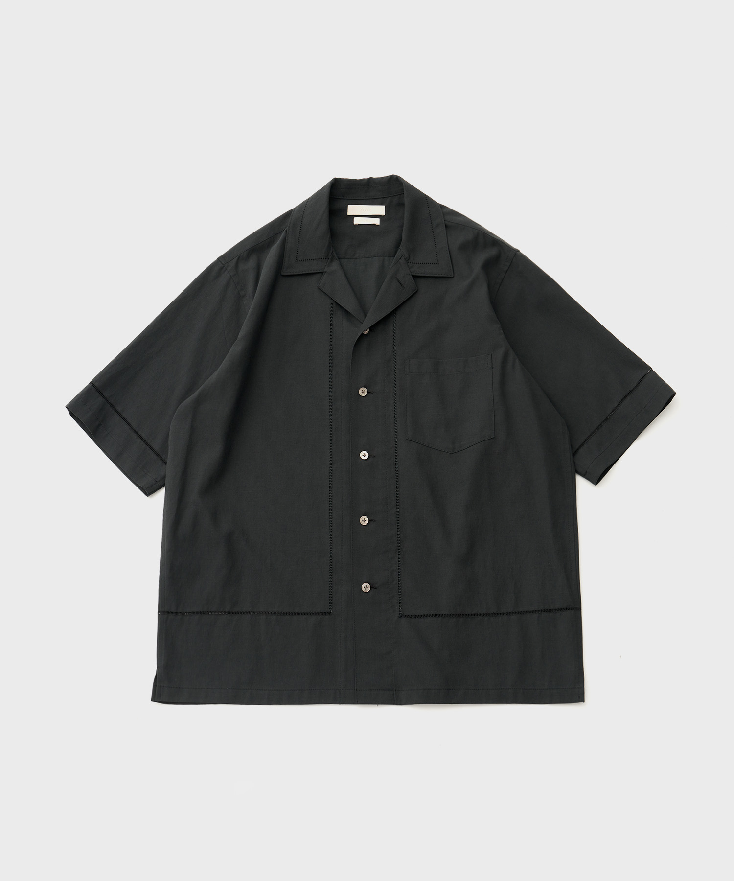 Embroidery Open Collar Shirt (Black)