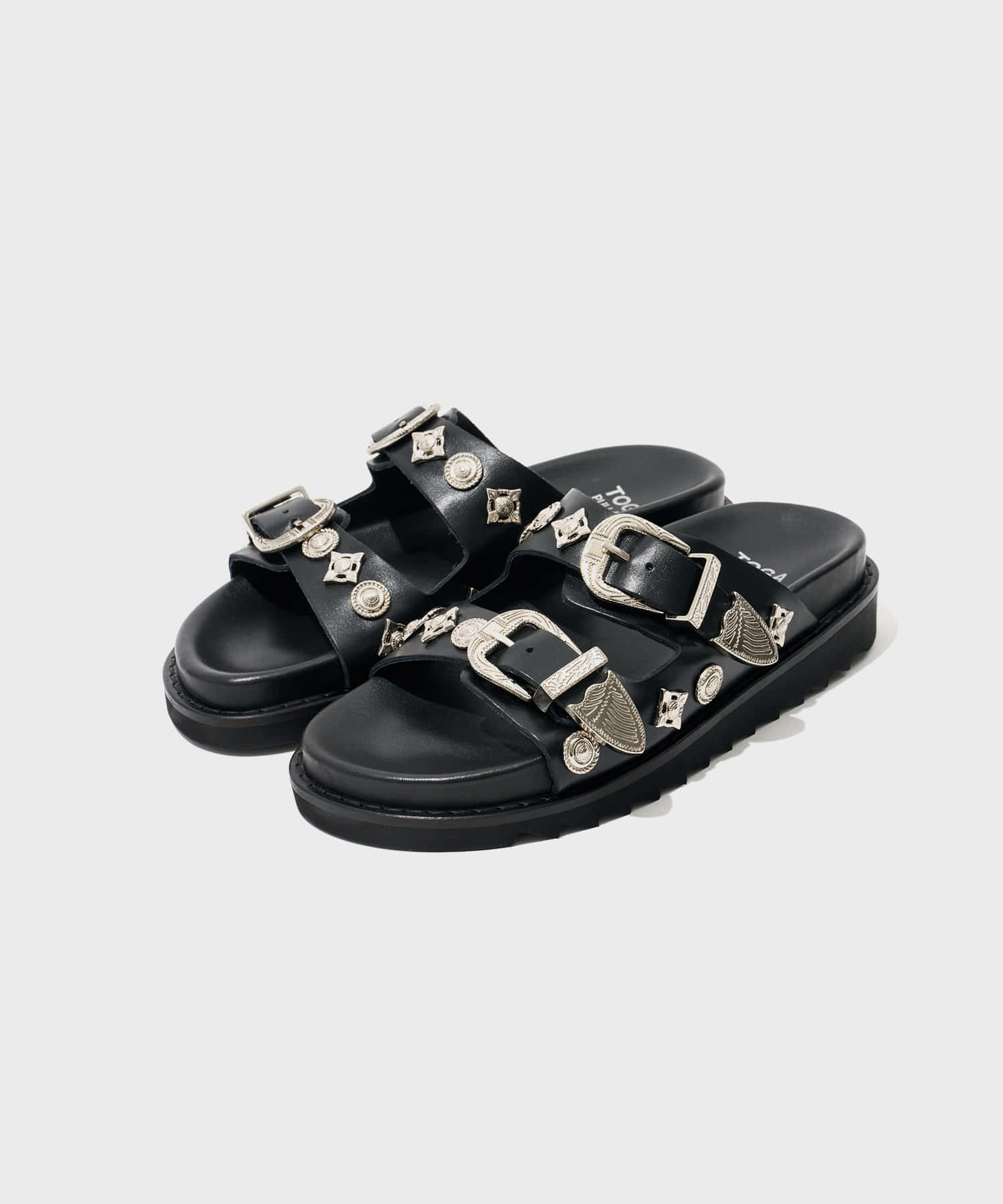 (w) Buckle Sandals (Black Leather)