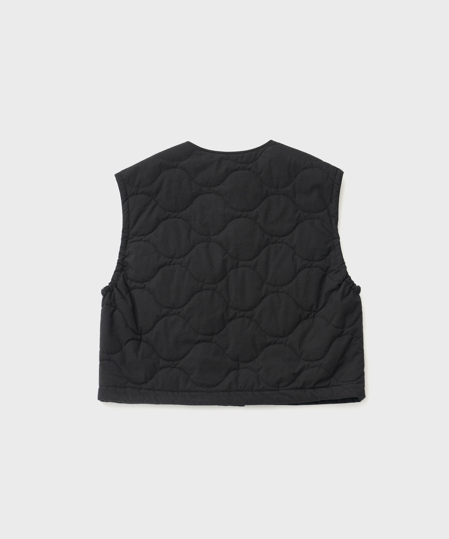 (w) Washed Cotton Broad Quilted Vest (Black)