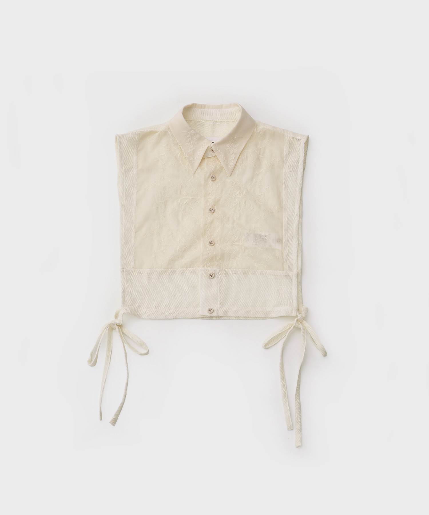 Linen Mesh Embroidery Shirt Bibs (White)