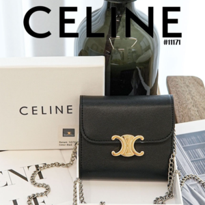 [국내배송] 셀린느 CELINE 트리오페 스무스샤이니 램스킨 실버체인 스몰지갑