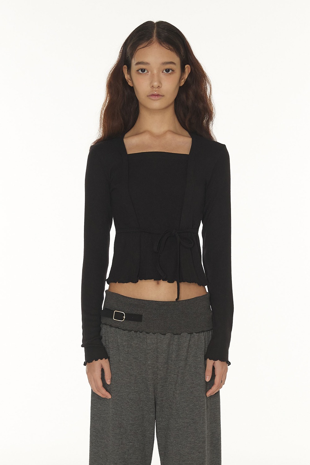 ELIN CARDIGAN LAYER TEE - BLACK