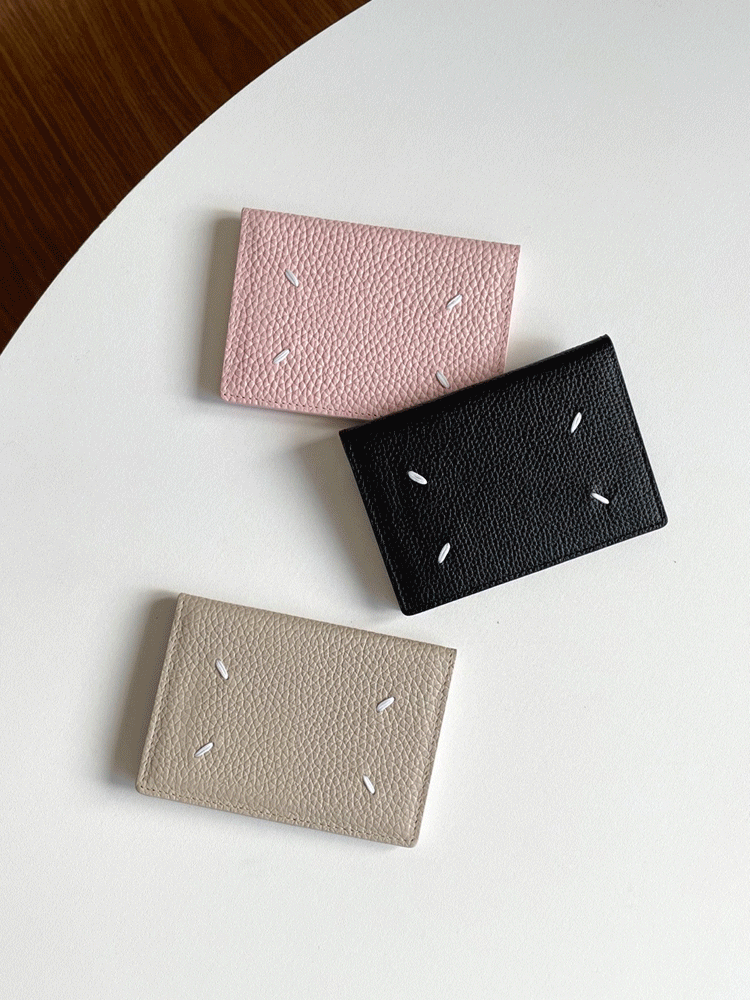 [leather] 스티치 폴딩 카드 지갑 (3col)