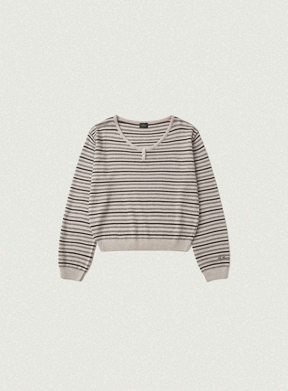 Larry Stripe Henley Knit Top - Beige