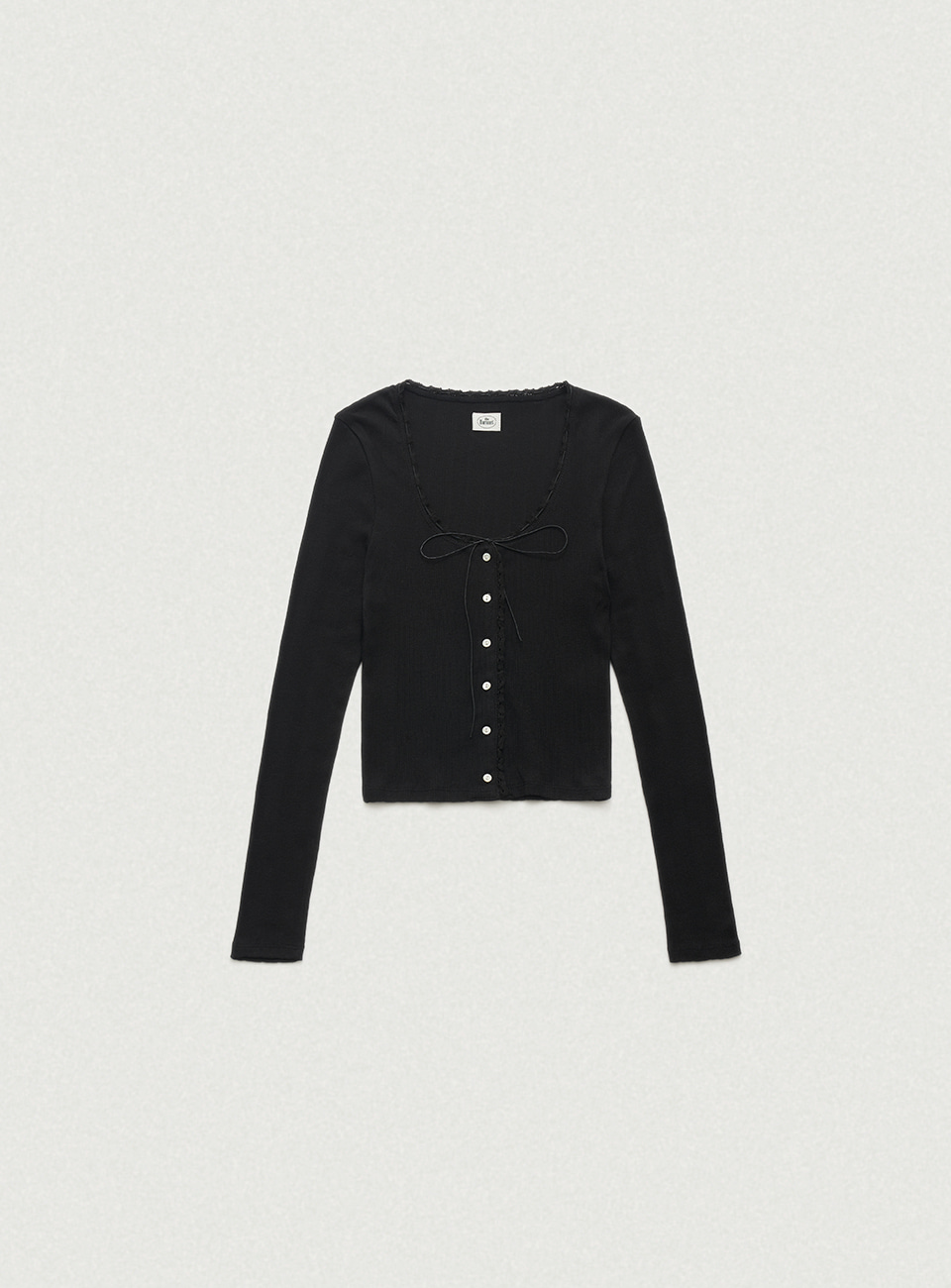 Ravioli Lace-Trim Button-Up Top - Black