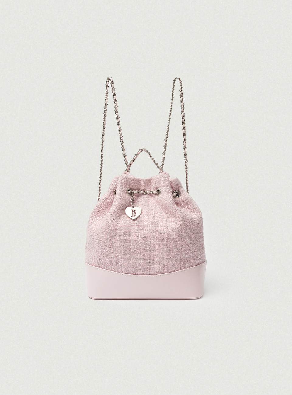 Tweed Drawstring Chain Backpack - Pink