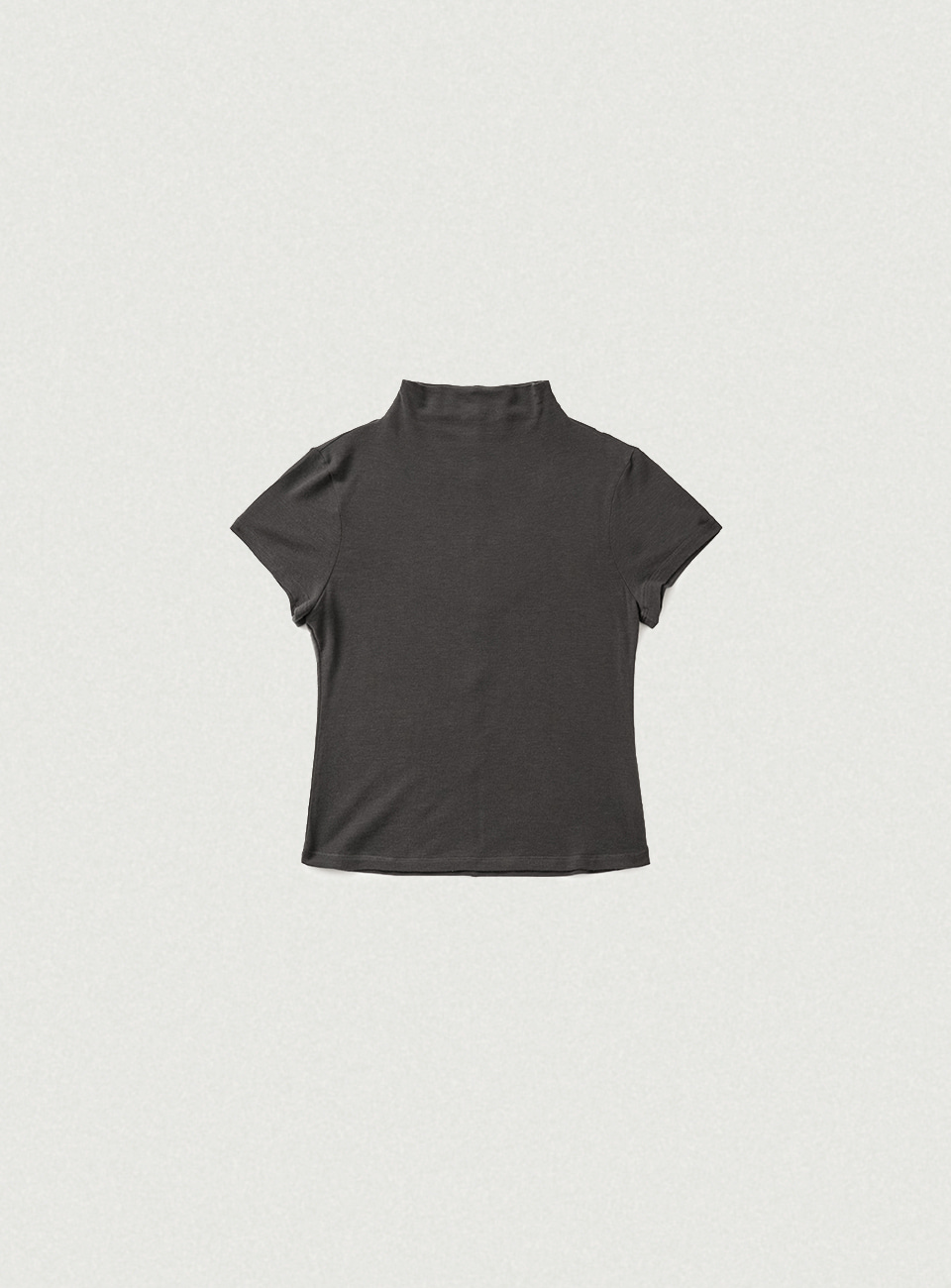 Wool Tencel Mock-Neck T-Shirt - Charcoal