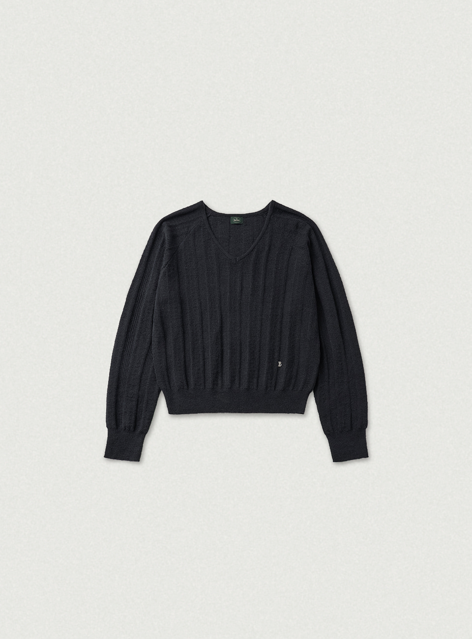 Veil Mohair Pointelle V-neck Knit - Charcoal
