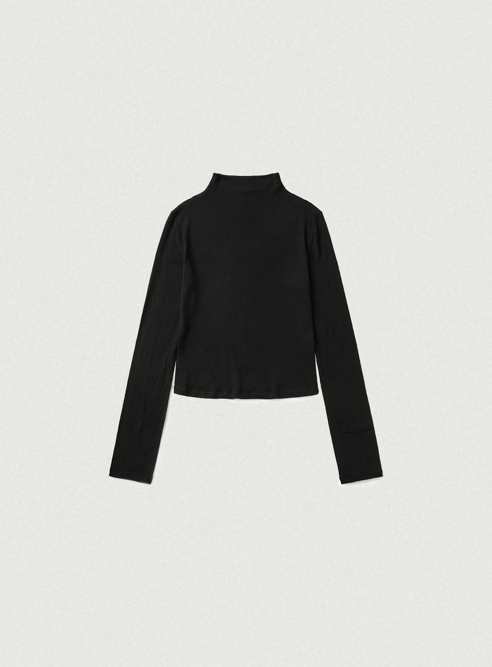 Wool Tencel Mock-Neck Long Sleeve T-Shirt - Black