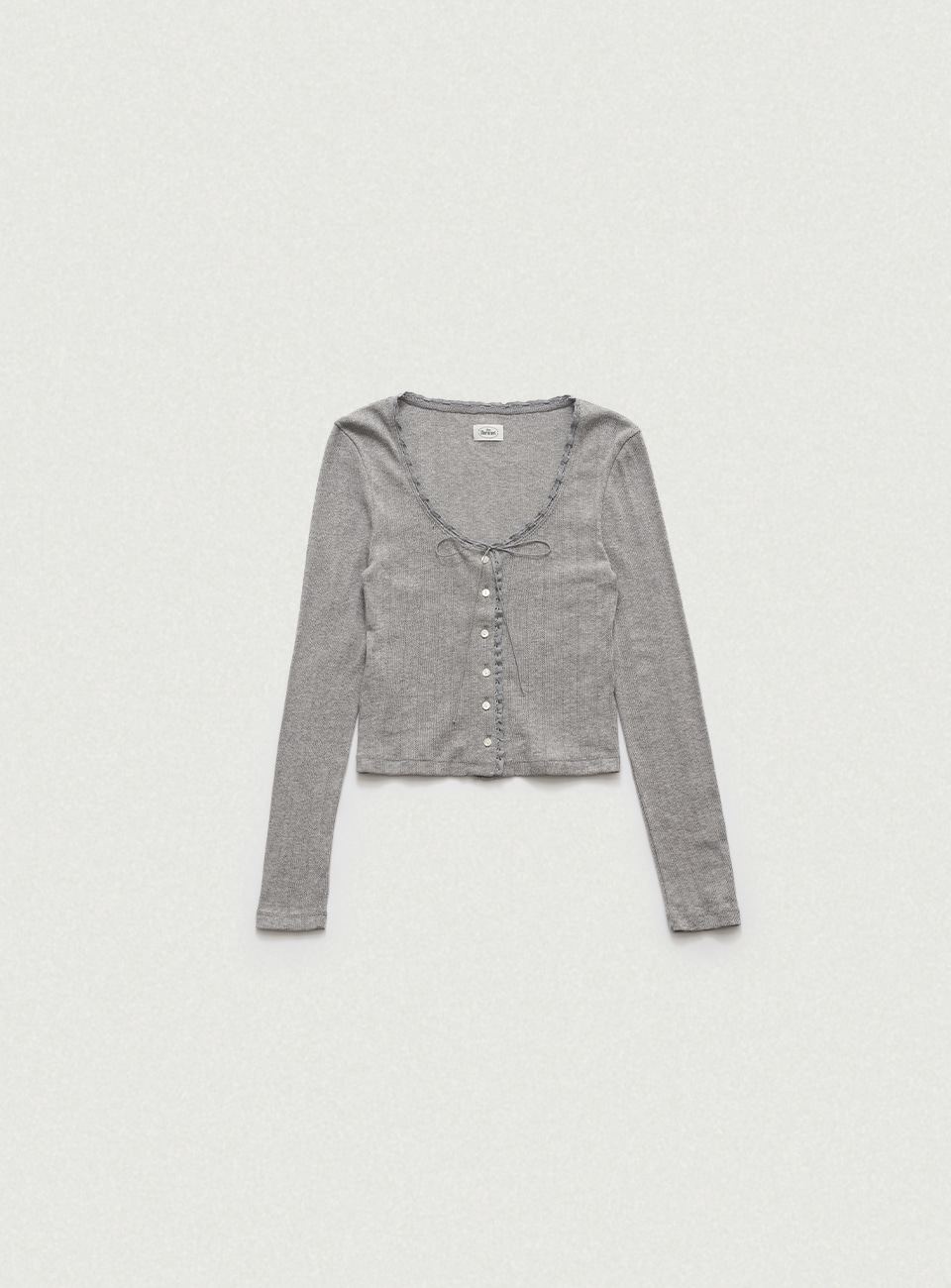 Ravioli Lace-Trim Button-Up Top - Grey