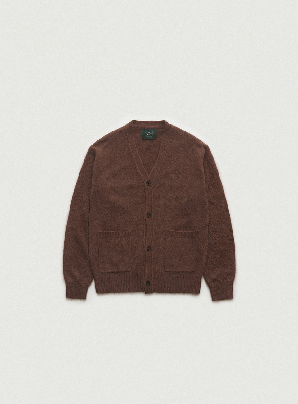 Fuzzy V-neck Knit Cardigan - Brown