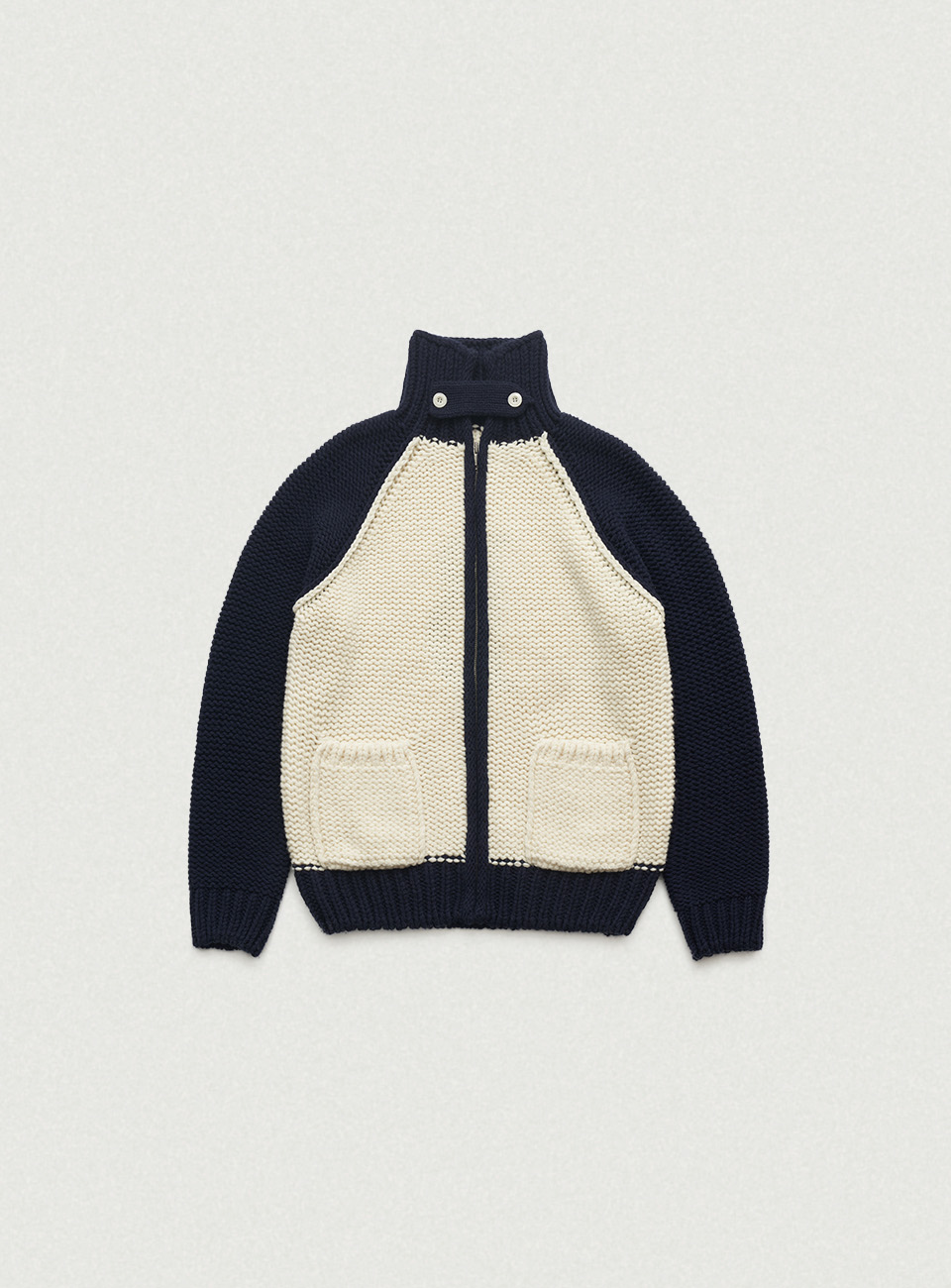 Oversized Soap Trim Zip-Up Knit Cardigan
