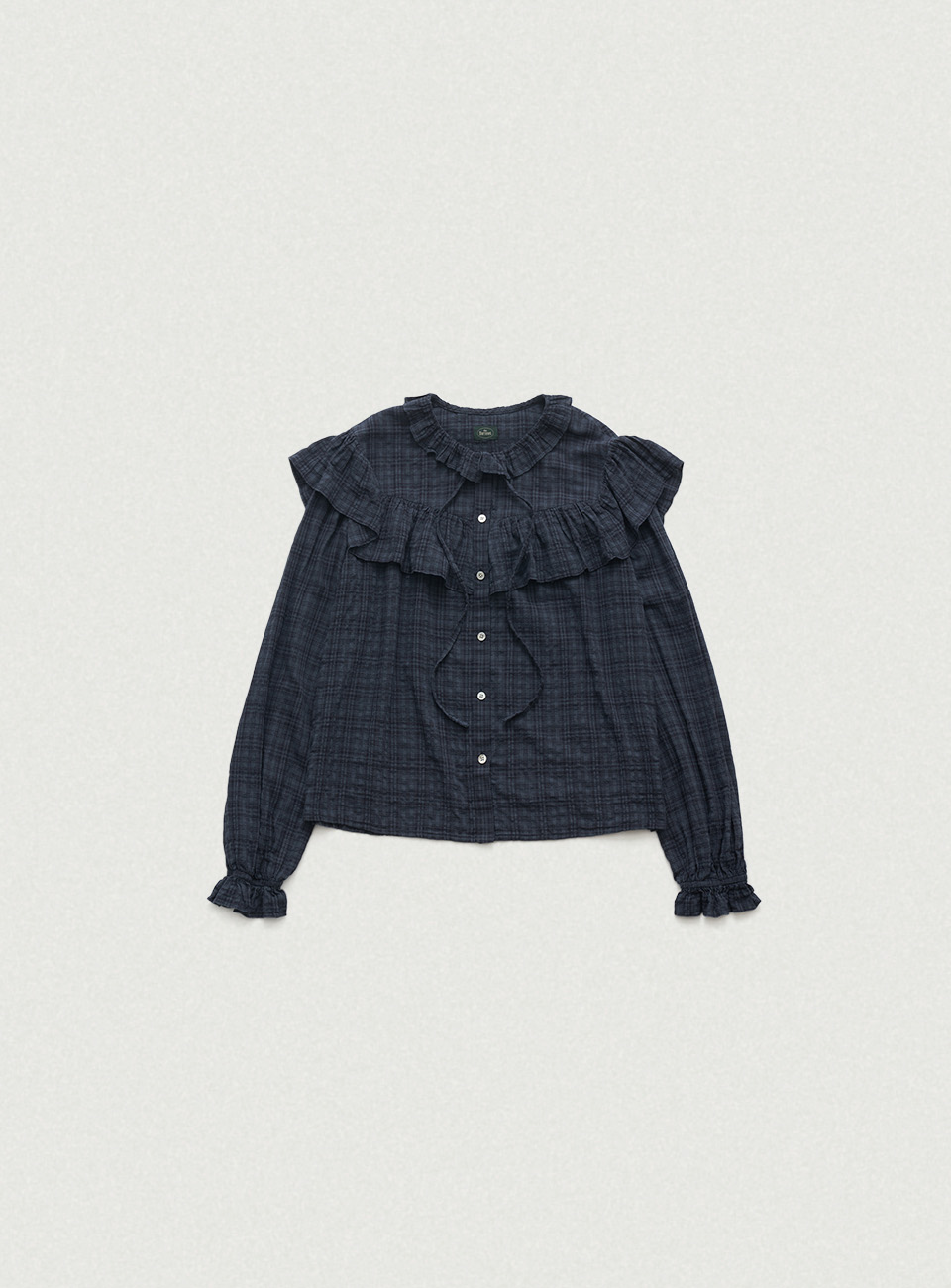 Panelé Check Ruffled Blouse - Navy