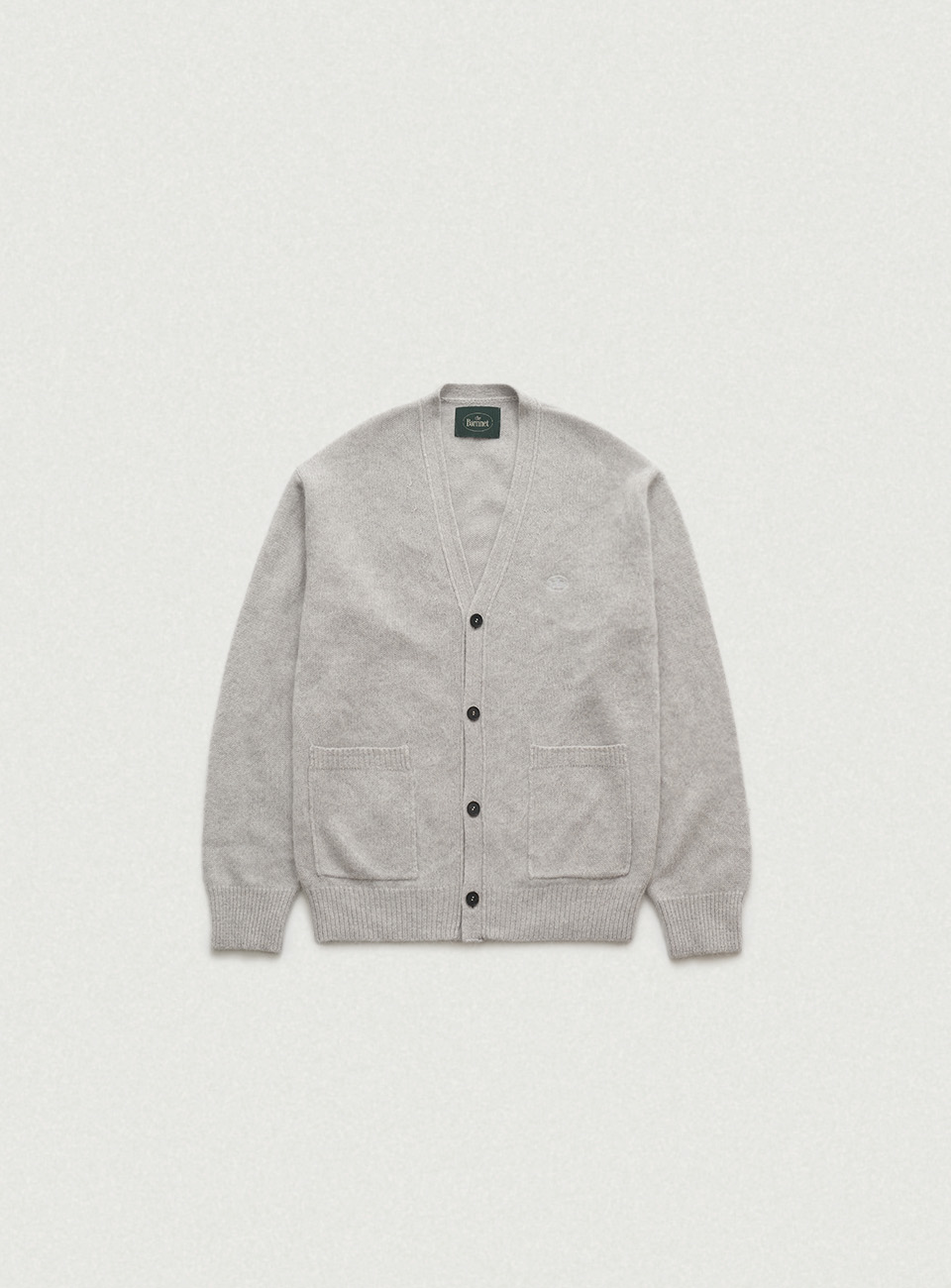 Fuzzy V-neck Knit Cardigan - Melange Grey
