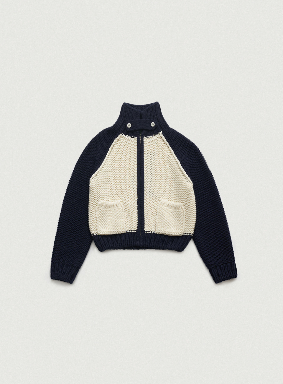 Soap Trim Zip-Up Knit Cardigan