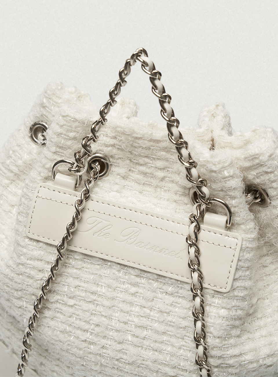 Tweed Drawstring Chain Backpack_Ivory - The Barnnet