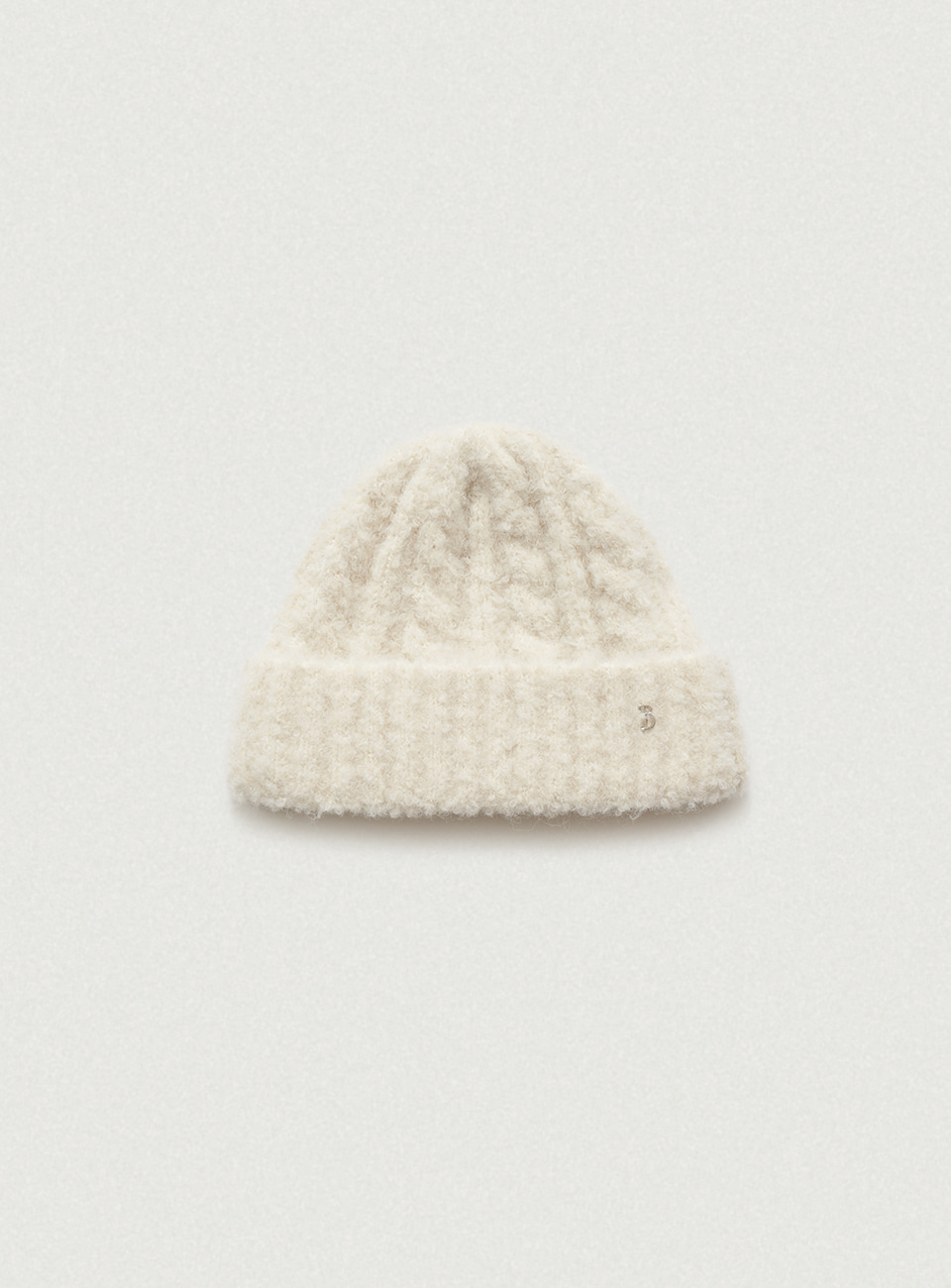 Ivory Bouclé Cable Knit Beanie