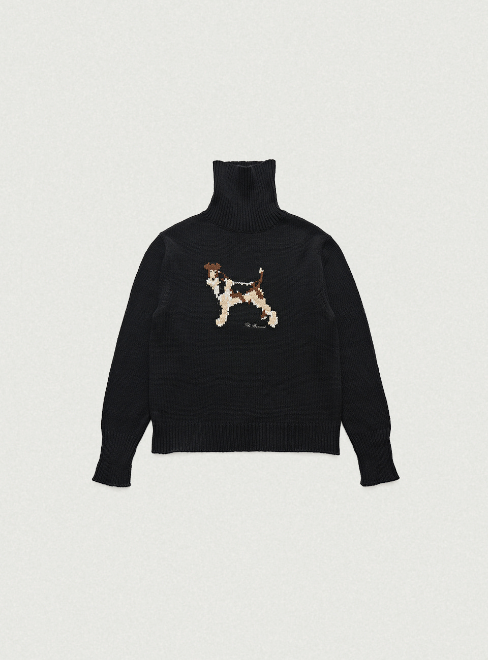 Puppy Intarsia Turtleneck Knit Sweater