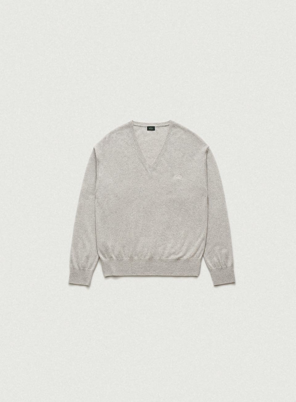 Grey Light Plain V-Neck Knit Sweater