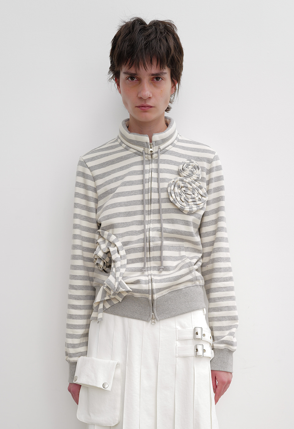 APPLIQUÉ ZIPUP JACKET, GRAY