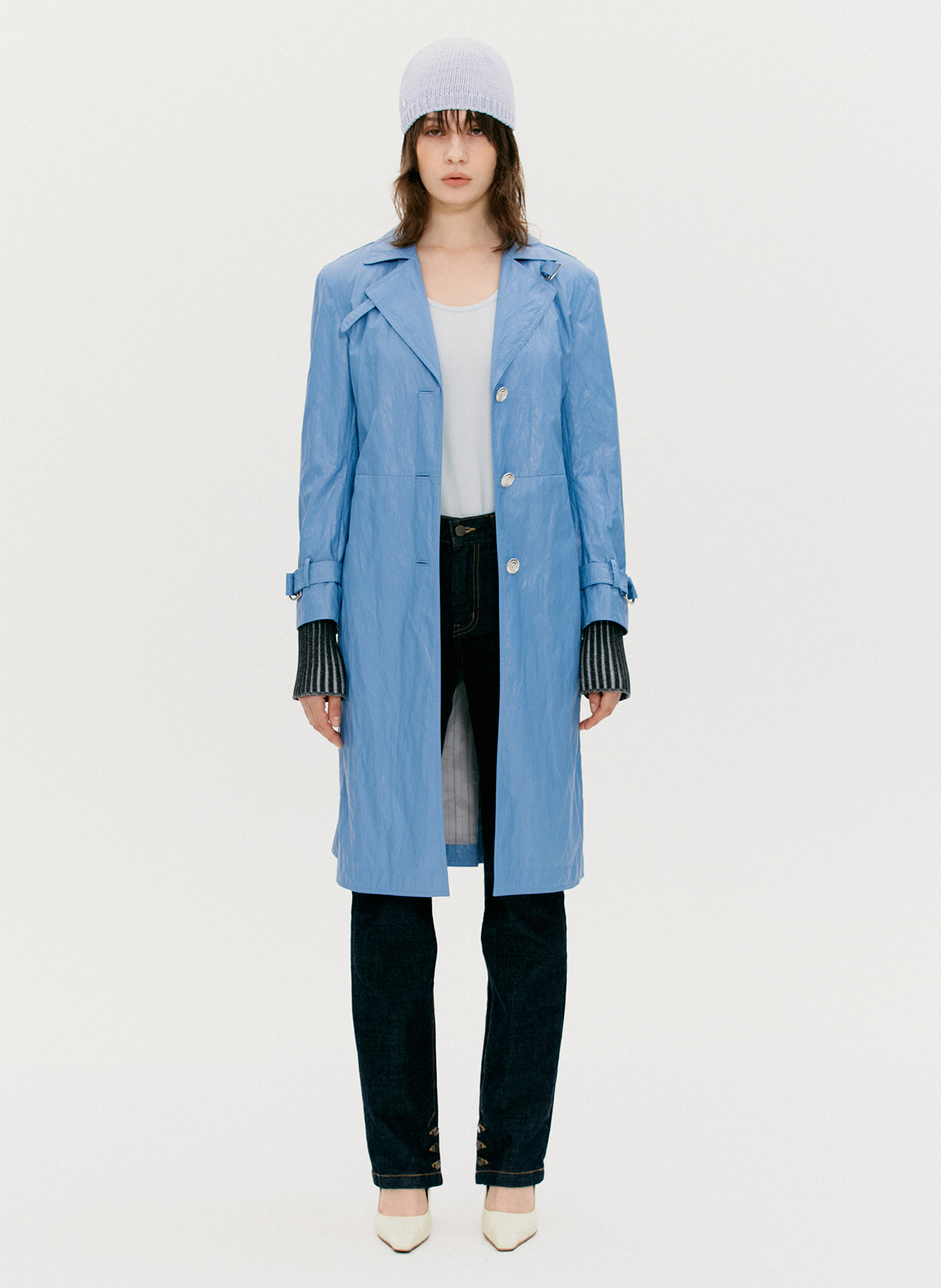AIR WASHED TRENCH COAT, SKY BLUE