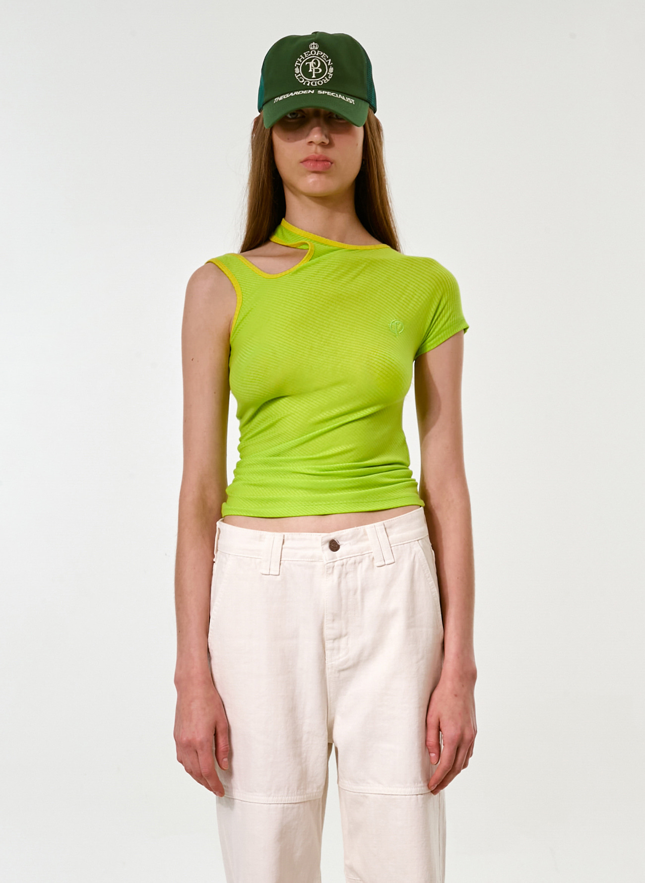 ONE SHOULDER CUT-OUT TOP, GREEN