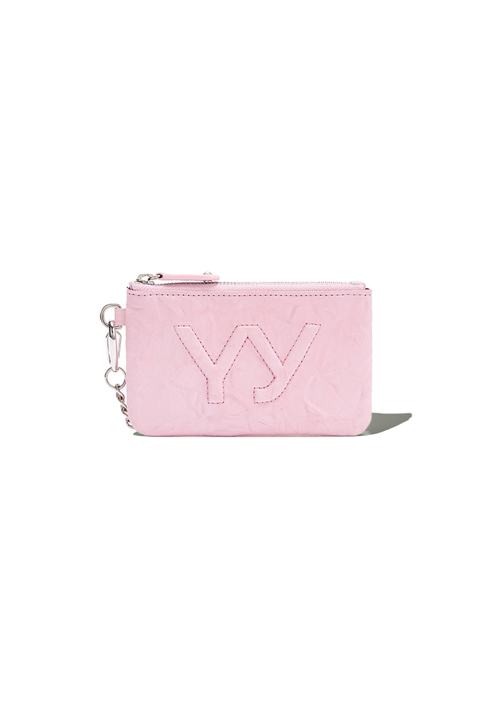 YY CRINKLE CHAIN WALLET WITH MIRROR, PINK
