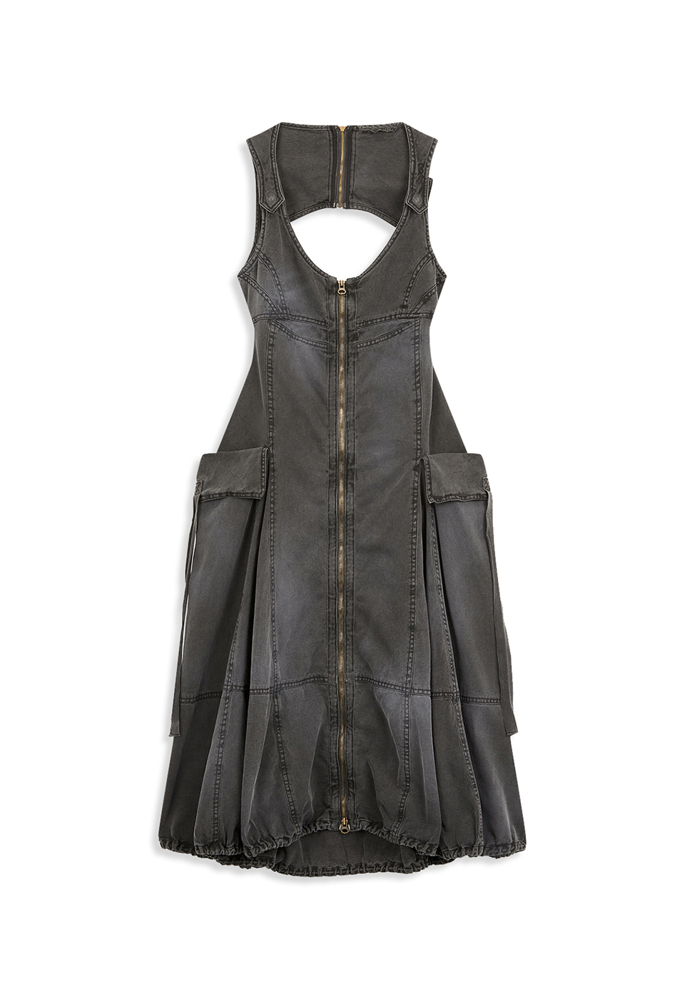 FIELD POCKET ZIP DRESS, CHARCOAL