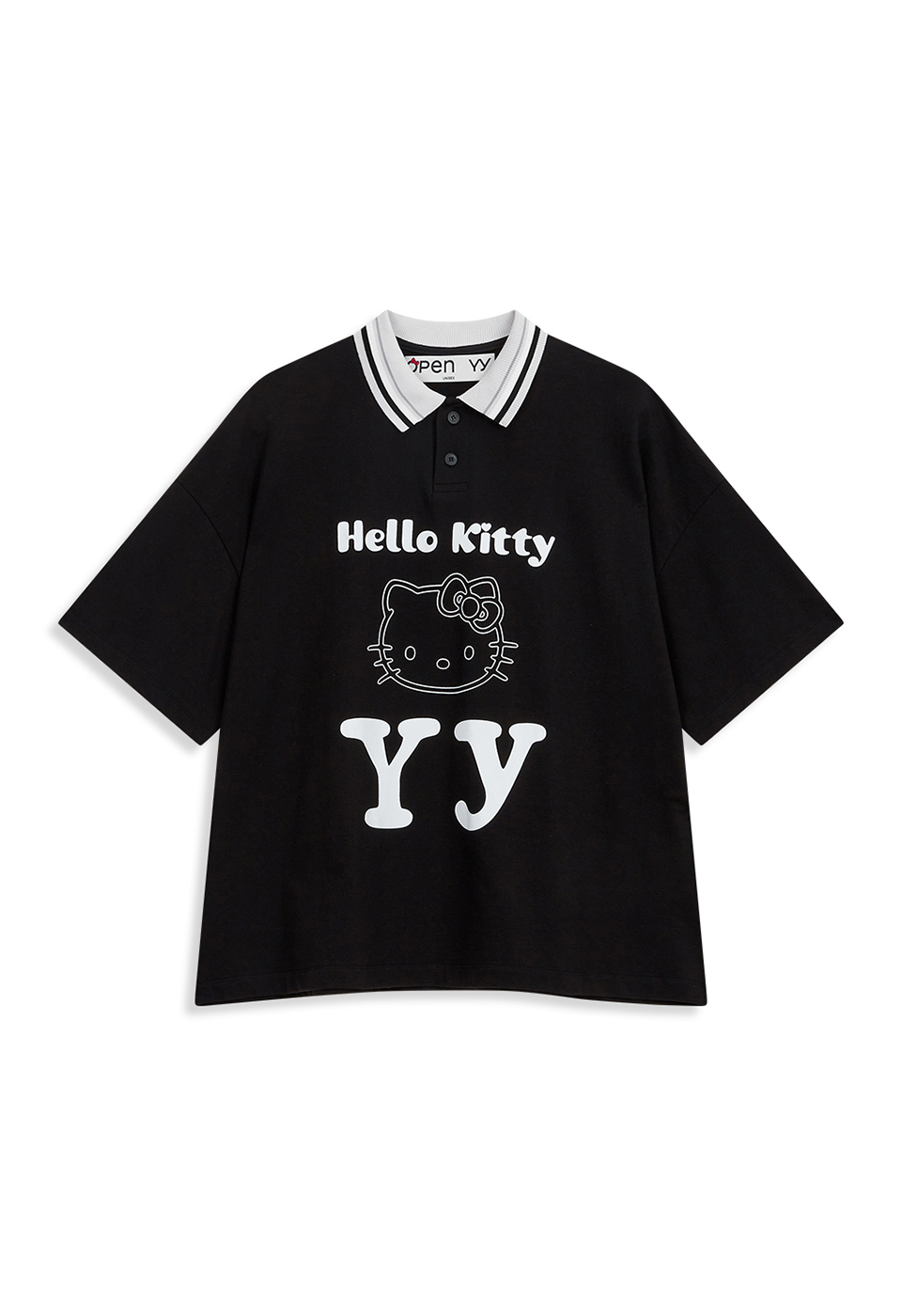 [6/10 DELIVERY] HELLO KITTY X YY COLLARED T-SHIRT, BLACK