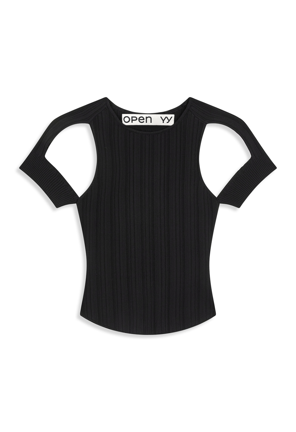 OPEN YY PLEATED CUT-OUT KNIT TOP black