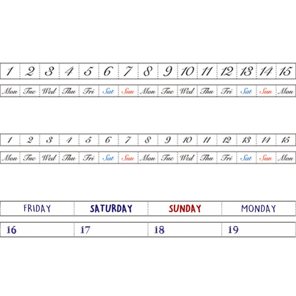 파인북 날짜&amp;요일 마스킹테이프 5mm : 영어 필기체샐러드마켓