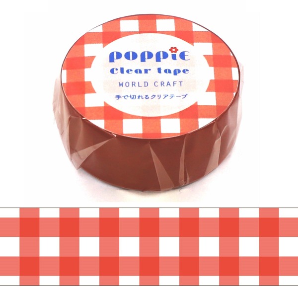 월드크래프트 POPPiE 클리어 투명 데코 테이프 15mm :  레드 체크샐러드마켓