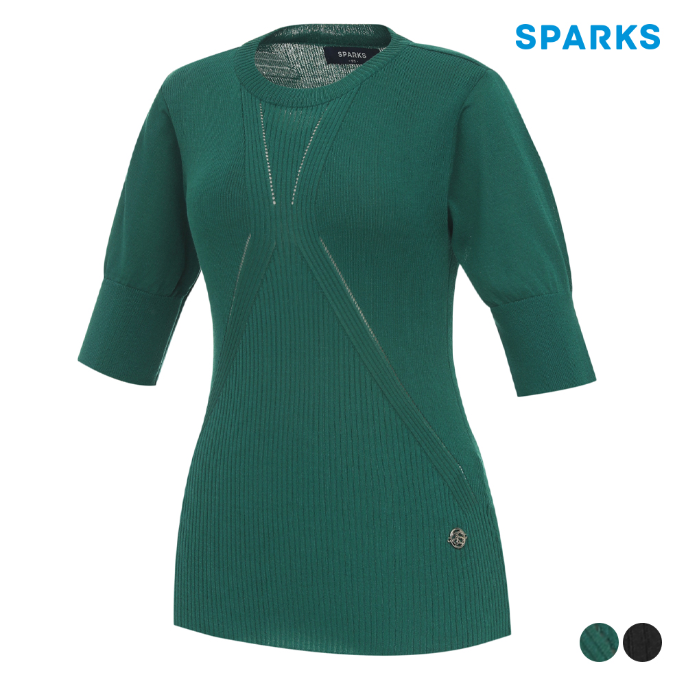 [스팍스] 여성 벌룬소매 반팔 라운드 스웨터 티셔츠 SO1LKT002