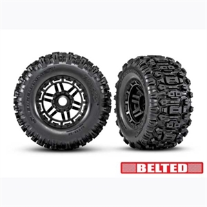 AX8979  Tires &amp; wheels, assembled, glued (black wheels, belted Sledgehammer