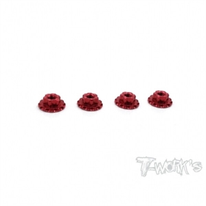 TA-089R Alum large-contact serrated flanged nut Red M4 (4pcs.)