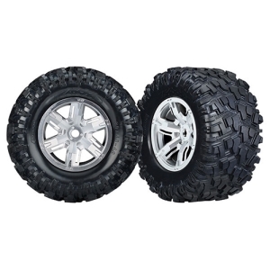 AX7772R Tires &amp; wheels, assembled, glued (X-Maxx satin chrome wheels, Maxx AT tires, foam inserts) (left &amp; right) (2)&amp;nbsp;&amp;nbsp;