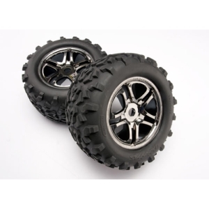 AX4983A  Tires &amp; wheels, assembled, glued (SS (Split Spoke) black chrome wheels, Maxx® tires (6.3&quot; outer diameter), foam inserts) (2)
