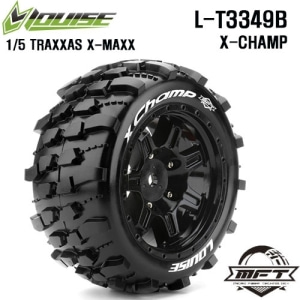 L-T3349B X-CHAMP TRAXXAS X-MAXX용 MFT MONSTER TRUCK TIRE SPORT / BLACK RIM HEX 24MM / MOUNTED / 본딩완료(반대분)(1/5Scale타이어)