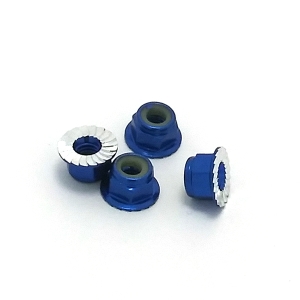 (528556) M4 Aluminum Serrated Nylon Flange Lock Nuts 4pcs Blue