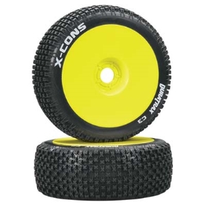 Duratrax 1/8 X-Cons Buggy Tire C3 Mounted Yellow (2)