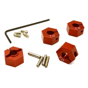 C27945RED 12mm Hex Wheel (4) Hub 7mm Thick for 1/10 Traxxas, Axial, Tamiya, TC &amp; Drift (Red)