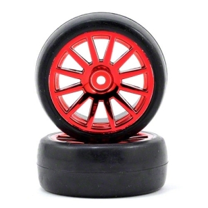 AX7573X LaTrax Pre-Mounted Slick Tires &amp; 12-Spoke Wheels (Red Chrome) (2)(RALLY)