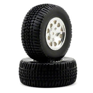 AA91106 Team Associated KMC Tire/Wheel Combo w/12mm Hex (Chrome) (2)  / SC10 4X4