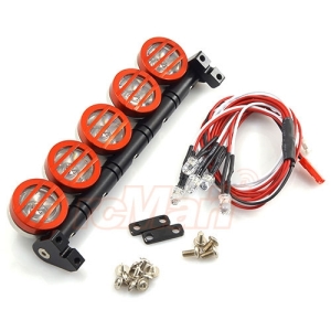 YA-0370RD  Yeah Racing 1/10 Aluminum Roof 5 White LED Light Set Red For RC Truck Crawler