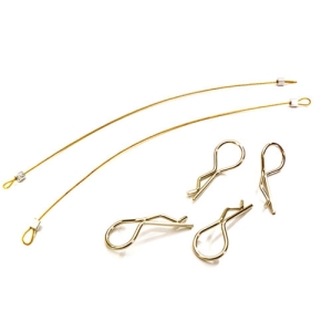 C27663GOLD Secured Body Clip (4) with 150mm Retainer Link for 1/8 Scale