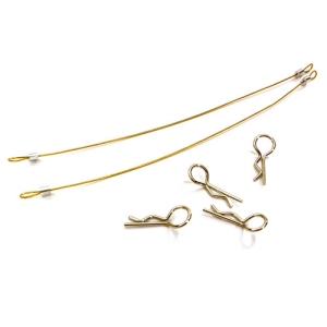 C27664GOLD Secured Body Clip (4) with 120mm Retainer Link for 1/10 On-Road
