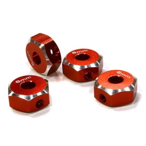 C26370RED  12mm Hex Wheel (4) Hub 6mm Thick for 1/10 Axial, Tamiya, TC &amp; Drift (Red)