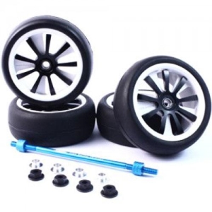 [50%특가]WLS-0003BKS Yeah Racing (#WLS-0003BKS) Aluminum Stylish Spinning Rims (4pcs) BU 5V-Spoke Tire Set for 1:10 touring cars