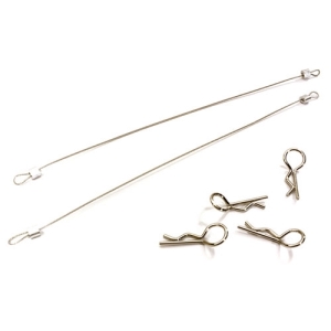 C27664SILVER  Secured Body Clip (4) with 120mm Retainer Link for 1/10 On-Road