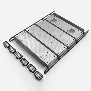 VVV-C1001 Command Roof Rack w/ Diamond Plate &amp; 6x Square Lights for Traxxas TRX-4 Mercedes-Benz G-500 (Style A)